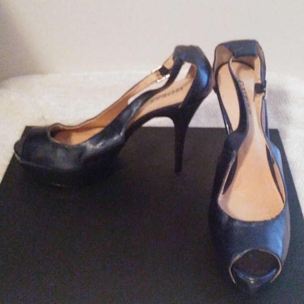 Navy platform stilettos